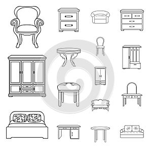 Furniture and interior outline icons in set collection for design.Home furniture vector symbol stock web illustration.