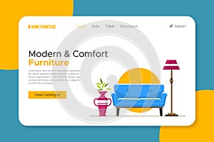 Furniture landing page background illustration. User interface interior website.