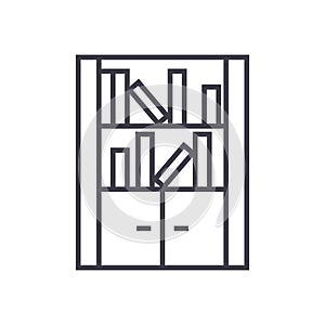 Furniture library,bookcase vector line icon, sign, illustration on background, editable strokes