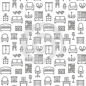 Furniture linear icons seamless pattern background