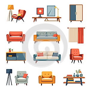 furniture set of different types and colors photo