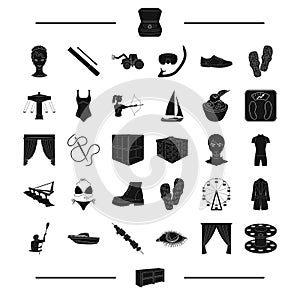 Furniture, sport, equipment and other web icon in black style. recreation, agriculture icons in set collection.