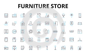 Furniture store linear icons set. Home, Style, Comfort, Quality, Design, Decor, Function vector symbols and line concept