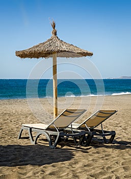 Furniture at Tejita beach, Tenerife island photo