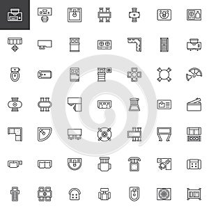 Furniture top view outline icons set
