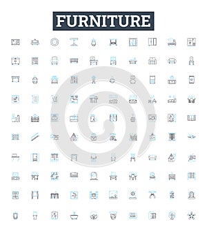 Furniture vector line icons set. Furniture, Chairs, Tables, Sofas, Desks, Stools, Cupboards illustration outline concept