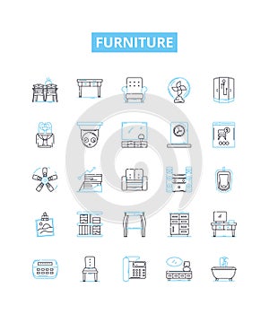 Furniture vector line icons set. Furniture, Chairs, Tables, Sofas, Desks, Stools, Cupboards illustration outline concept