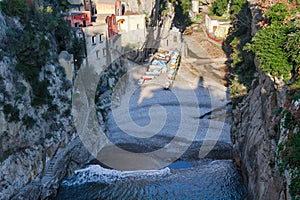 Furore, Amalfi Coast, Italy - view of the fiord and the beach