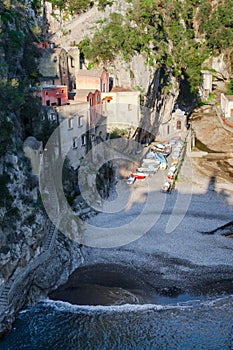 Furore fiord creek, beach and sea scenic view, Amalfi Coast, Italy photo