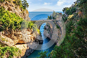 Furore Fjord and bridge, Amalfi Coast, Salerno, Italy photo