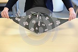 Furoshiki Japanese traditional gift wrapping cloth demonstration