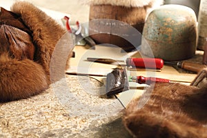 Furriers combing fur