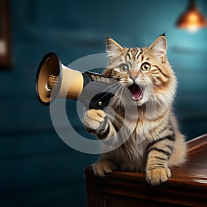 Furry announcer Cat uses hand speaker for clear, attention grabbing messages