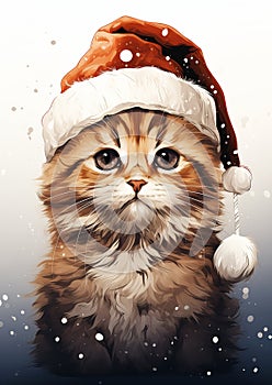 Furry Festive Feline: A Snowy Closeup of the Cutest Christmas Ki