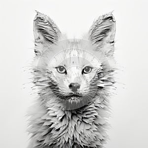 Furry Fox: A Unique Black And White Image With Photocopy Lines