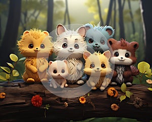 Furry Friends in the Woods: A Whimsical Portrait of Five Adorabl