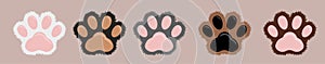 Furry kitten paws set. Cat paws. Childish vector illustration. Cute playful cat clutches isolated.