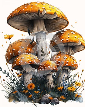 Furry Princess and the Vibrant Mushroom Trio: A Sunny Illustrati photo