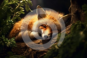 Furry Sleeping wild fox. Generate Ai
