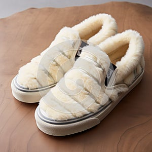 Furry Vans Slip-on Shoes: Rinko Kawauchi Inspired, Ivory Fleece Stripes