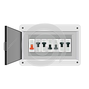 Fuse board box. Electrical power switch panel. Electricity equipment. Vector