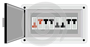 Fuse board box icon. Electrical power switch panel sign. Electricity equipment symbol. Power Control logo. flat style