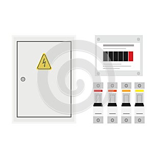 Fuse box. Electrical power switch panel. Electricity equipment. Vector