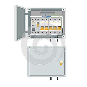 Fuse box. Electrical power switch panel. Electricity equipment. Vector