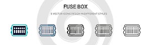 Fuse box icon in filled, thin line, outline and stroke style. Vector illustration of two colored and black fuse box vector icons