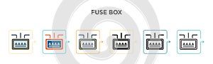 Fuse box vector icon in 6 different modern styles. Black, two colored fuse box icons designed in filled, outline, line and stroke