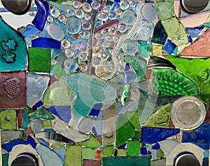 Fused recycled glass bottle panel.