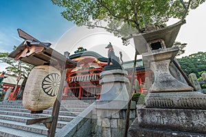 Fushimi Inari Taisha Shinto shrine, Ishidoro (Stone Lantern) with old inscriptions. Kyoto, Japan