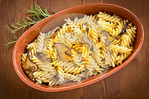 Fusilli with bottarga and mushrooms, Sardinian Cuisine