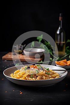 Fusilli pasta with bottarga. Italian Food