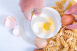 Fusilli pasta made by hand in the kitchen with natural ingredients
