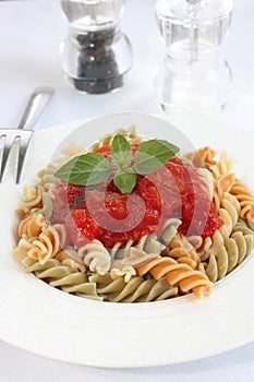 Fusilli pasta with tomato sauce