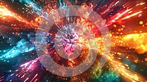 A fusion of color and light erupting into a frenzy of abstract explosions