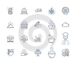 Fusion Cuisine line icons collection. Fusion, Flavorful, Eclectic, Unconventional, Creative, Innovative, Unique vector