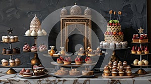 A fusion of cultures on a single display with a mix of European Middle Eastern and Asian pastries. Each one reflects its