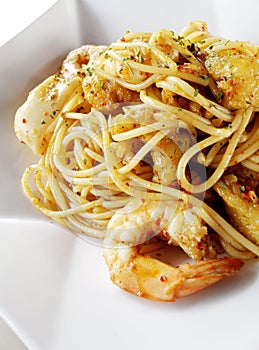 Fusion food dish - seafood pasta photo