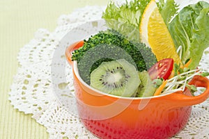 Fusion food, fruit and vegetable salad