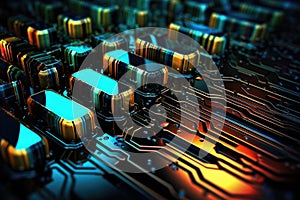 Fusion of geometric shapes, metallic surfaces, and illuminated lines. Generative AI