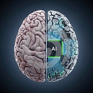 The fusion of human cognition and artificial intelligence represented by a split brain