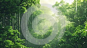 A fusion of nature and technology in a pixelated forest