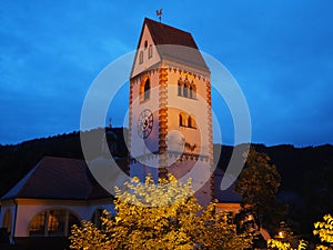 Fussen, Germany. The bell tower of the Parish Church of Saint Mang