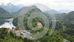 Fussen town in Bavaria, view from Neuschwanstein castle hill