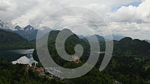 Fussen town in Bavaria, view from Neuschwanstein castle hill