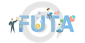 FUTA, Federal Unemployment Tax Act. Concept with keywords, people and icons. Flat vector illustration. Isolated on white