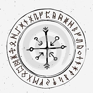 Futhark norse islandic and viking runes set. Magic hand draw symbols as scripted talismans. Vector set of ancient runes