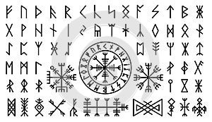Futhark viking norse. Icelandic mystery collection protection symbol and runes. Magic nordic ancient elements, celtic